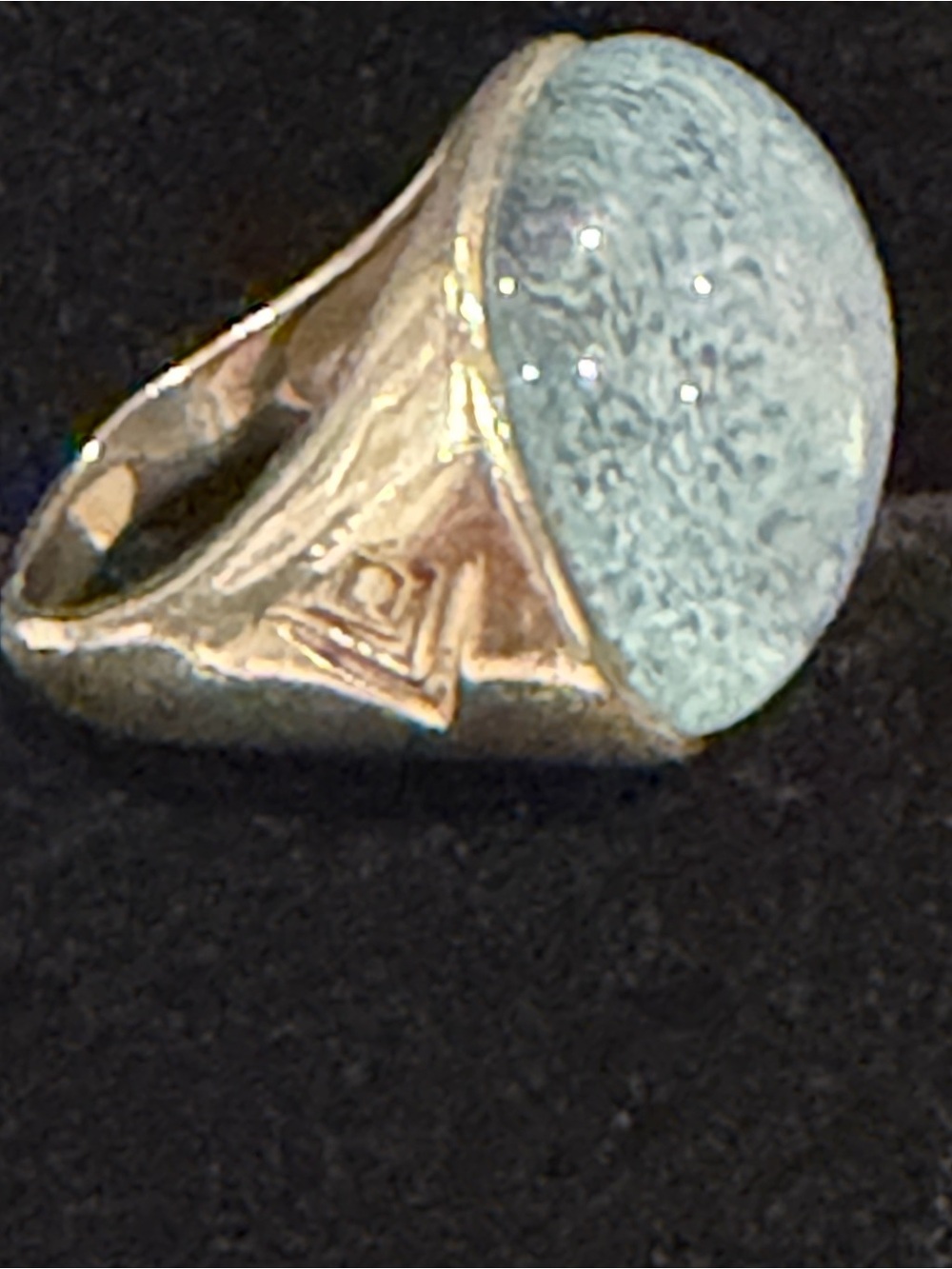 Vintage Silpada Sterling Silver Oval Signet Ring with large aqua glass stone.